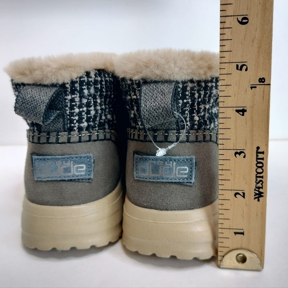 HEY DUDE Denny Tan Ankle Booties Wool Tweed Women's Moc Faux Shearling Lining - Picture 12 of 16